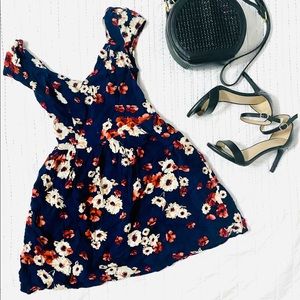 Hollister Navy Floral Back-tie Sun Dress